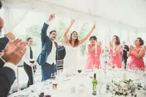 Marquee Wedding Bride and Grooms Arrival for Dinner