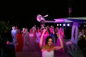 Wedding At Home Bride thriwing her Bouquet